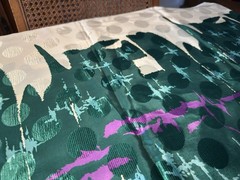 Vintage Silky Fabric, Purple, White, Green, 80s 45”x 2yds