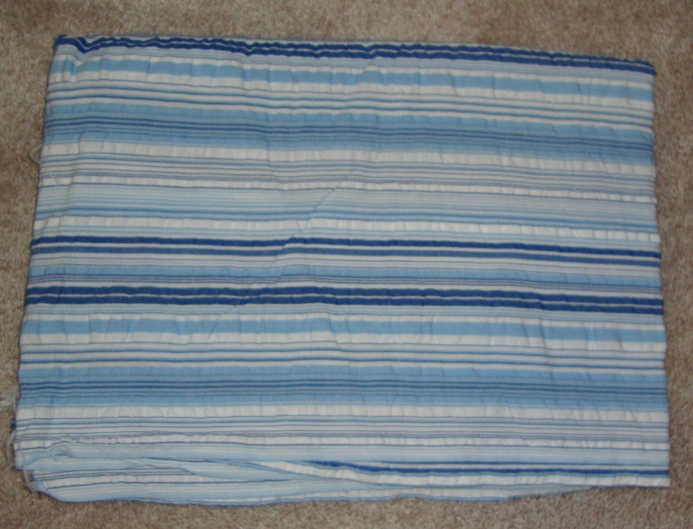 Blue Stripe Searsucker Woven Fabric – 1 3/8+ yards – Cotton/Polyester Blend