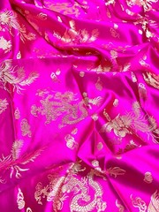 Arisa HOT PINK Gold Dragon Brocade Chinese Satin Fabric for Cheongsam/Qipao, Ap