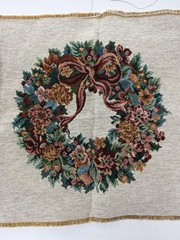 2 Tapestry Pillow Floral Wreath Panels Bow Burgundy 14×14 Throw Pillow