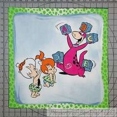 BonEful Fabric Cotton Quilt VTG Pillow Panel Flinstones Family Cartoon Girl Boy