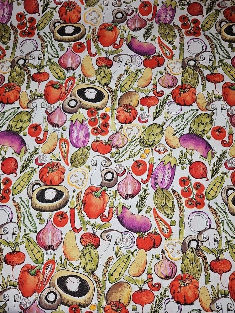 100% Cotton Packed Vegetables Watercolor Cooking Food Fabric FQ Fat Quarter