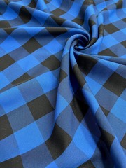 Camille ROYAL BLUE BLACK 1.5″ Big Checkered Gingham Pattern Poly Poplin Fabric