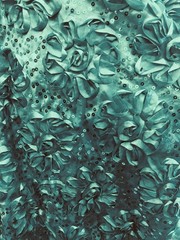 Allie TEAL 3D Floral Polyester Satin Rosette with Sequins Fabric by the Yard –