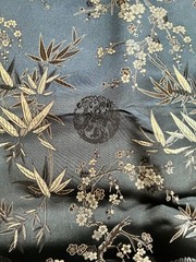 Asian Brocade Fabric Cherry Blossom & Bamboo Black & Silver, 3 Yards 44″ Wide