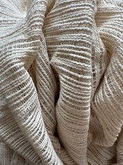 Vtg Cotton Open Weave Decor Fabric 6.5 Yds Natural Ivory Organic Texture