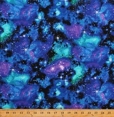 Cotton Solar Systems Northern Lights Space Stars Fabric Print by Yard D582.67