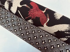 Crane Bird Gobelin Tapestry Upholstery Cushion Woven Fabric Black – 140cm Wide