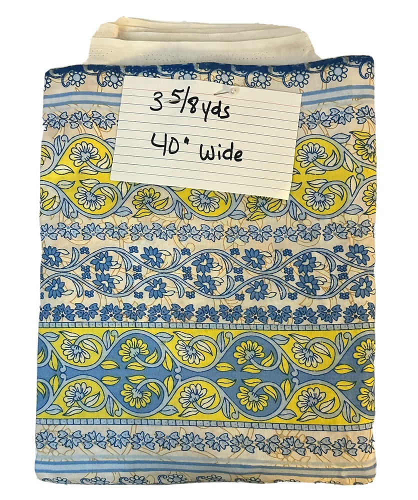 Kitty And The Muse Yellow And Blue Floral Boho Print Soft Cotton 3 5/8yds 40”