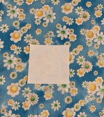 Daisy Floral Fabric By RED Original Designs White Yellow On Distressed Blue BTHY