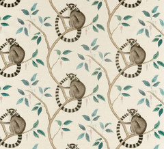 SANDERSON CURTAIN FABRIC DESIGN Ringtailed Lemur 1.5 METRES GREY LINEN BLEND