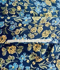 VTG `71 Klopman Mills Yellow & Blue Floral on Navy Rayon/Cotton Blend 44″ X 92″