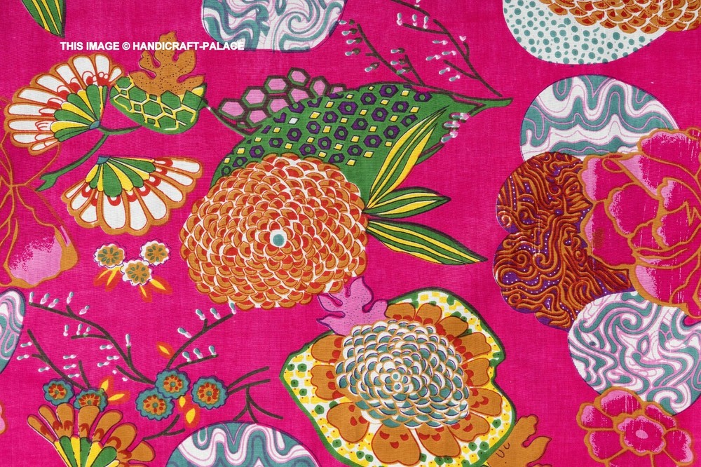 5 yard Indian Cotton Hand Block Sanganeri Printed Handmade Cotton Fabric Natural