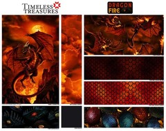 Timeless Treasures – Dragon Fire – 24.5″ Soaring Fire Dragon Panel – Red/Orange