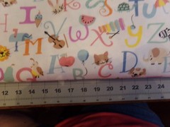 cotton flannel fabric alphabet with pictures on white 42″ wide by the 1/2 yard