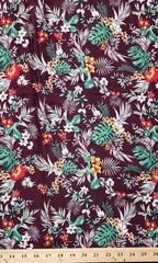 Burgundy Hawaiian Floral Flowers Printed rayon cotton Fabric tela 60”W Sold BTY