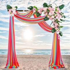 2 Panels 29×18 ft Rainbow Chiffon Wedding Arch Draping Fabric Sheer Decor