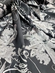 Silver Floral Black Brocade Fabric 60” Width Sold By The Yard Jacquard