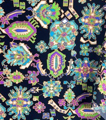 Carsilco Screen Print Fabric 61×102 ￼ turquoise purple Egyptian black