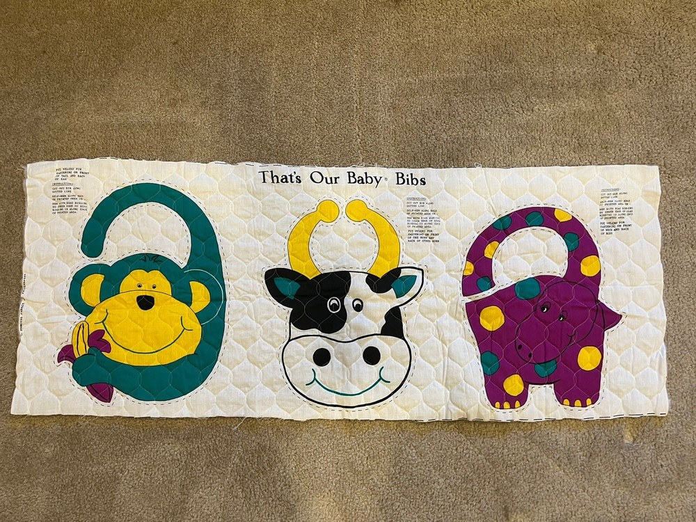 Princess Fabrics – That’s Our Baby Bibs – Fabric Panel – Monkey, Cow & Dinosaur