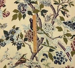 WHIPPOORWILL TAPESTRY BEIGE BIRD FLORAL LINEN FABRIC W/BACKING BY YARD 54″W