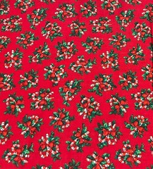 XMAS CANDY CANE FLORAL HOLLY ON RED COTTON FABRIC VIP 23″ L X 44″ W CRAFT QUILT