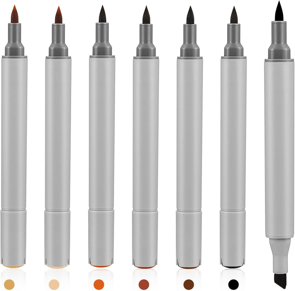 Leinuosen 6 Pack Dual Tip Leather Dye Marker Pens 1 Count (Pack of 6), Grey