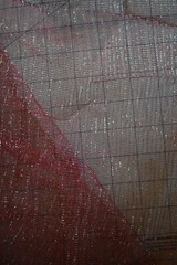 RED & GREEN SHINY SHEER NYLON MESH FABRIC 49X38 INCH REMNANT