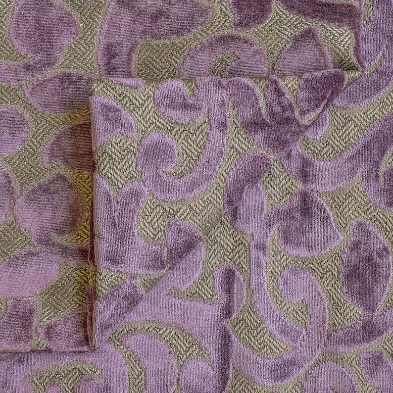 Purple Jacquard Velvet Fabric by the Yard, 1 Yard Purple Velvet Fabric