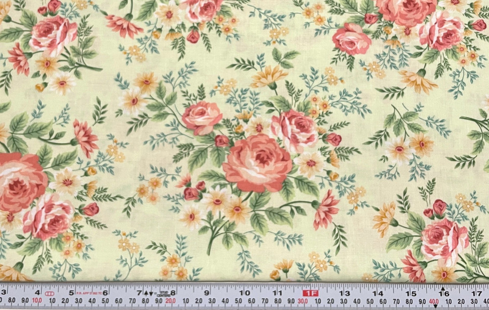 Spiced Garden Mary Jane Carey Henry Glass Floral Green Cotton Remnant 10″ x 44″