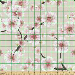 East Fabric by the Yard, Japanese Flowering Cherry Blossom Symbolic Coming of Sp