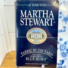 Vintage Martha Stewart Blue Bows Floral Fabric 2 Panels 55×108 NOS Cotton Blend