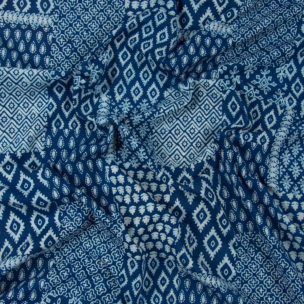 2.5 Yards Cotton Indigo Blue Fabric Patchwork Hand Block Printed Crafting Fabric
