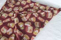 EMDAY FABRIC PRINT 1993 Burgundy Red Floral Rayon Polyester Panel Mason Jar AOP