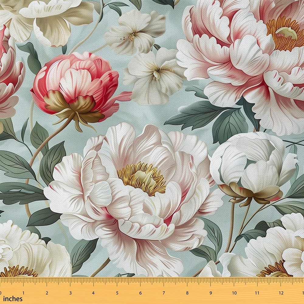 Groovy Floral Flannel Fabric by The Yard,Peony Flowers Upholstery Fabric for …