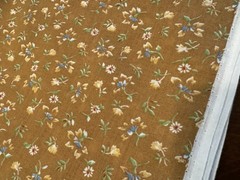 VTG 70s DITSY blue yellow green on caramel brown 100% COTTON FABRIC 2 YDS 42″ W
