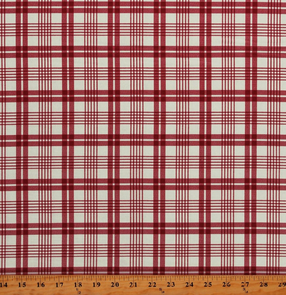 Cotton Plaid Stripes Striped Deep Red Fabric Print by the Yard (04793-R) D151.09