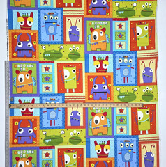Googlies Monsters Cheater Quilt Blocks Juvenile Cotton Fabric Benartex 1.5 YDS