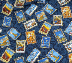 2.7 Yds Hawaiian Tropical Fabric Airline Travel Posters Hoffman Fabrics Cotton