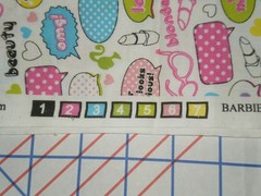 Vintage 2010 Barbie Mattel Cranston Fabric Cotton 39″ L x 43″ W pink white Word