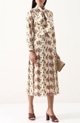 Gucci Deadstock Fabric Brown Floral Silk Crepe de Chine