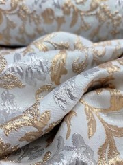 Metallic Brocade Floral Swirls Fabric Shiny Sold By The Yard SILVER GOLD FOR DRE