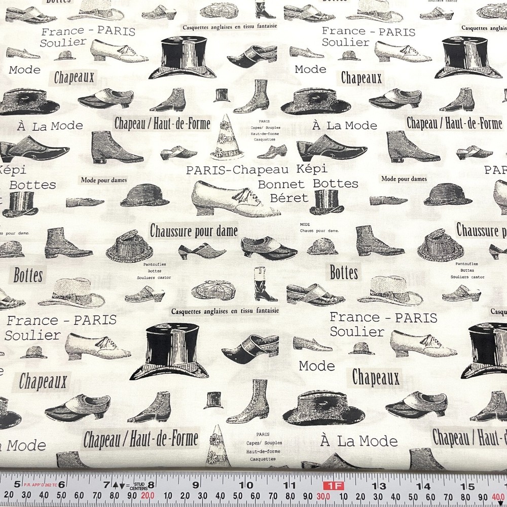 French Fashion Shoes & Hats YUWA Black & White Cotton Fabric by the HALF YARD