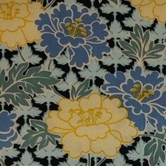 Floral Fabric ART NOUVEAU Yellow Blue TIMELESS Quilters Cotton 3 Continuous Yds