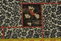 By 1/2 Yd, Vintage, Black Calico with Red on Tan Brushed Cotton/Manes, P2628