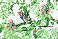 5 Yard Hand Block Print Handmade Cotton Indian Green Owl Bird Print Fabric Craft