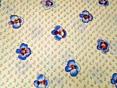 Vintage Pansies on Cream Poly Cotton Fabric Extra 96″ Wide x 60″ Long + Scrap