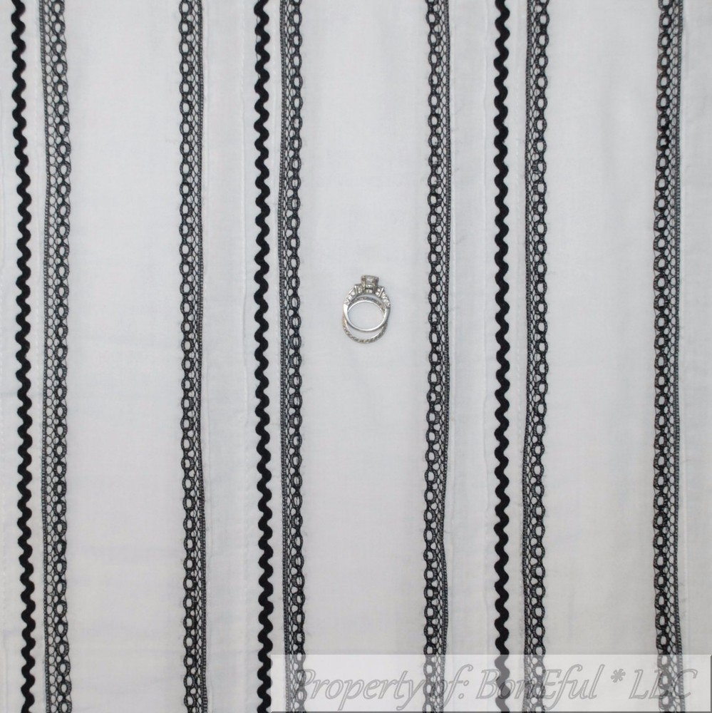BonEful Fabric FQ Cotton Quilt VTG White Black B&W Stripe Lace Rick Rack Chevron