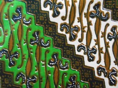 Batik Phathana Pusa Green Brown Black White Tribal Print Fabric Remnant