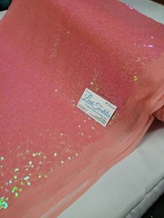 Iridescent Neon Coral Glitz Sequin Fabric / 3mm Sequin on Poly Mesh – Sold BTY